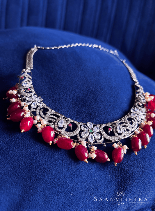 Black Victorian Peacock Kante with Ruby Beads