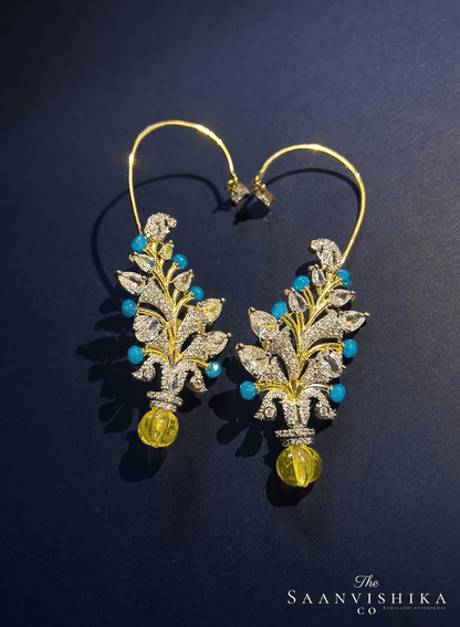 Yellow Blue Beads Diamond Earcuffs