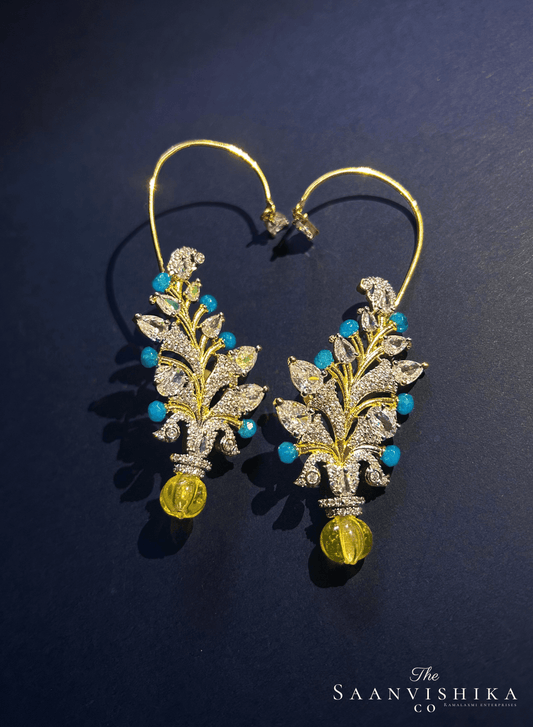 Yellow Blue Beads Diamond Earcuffs
