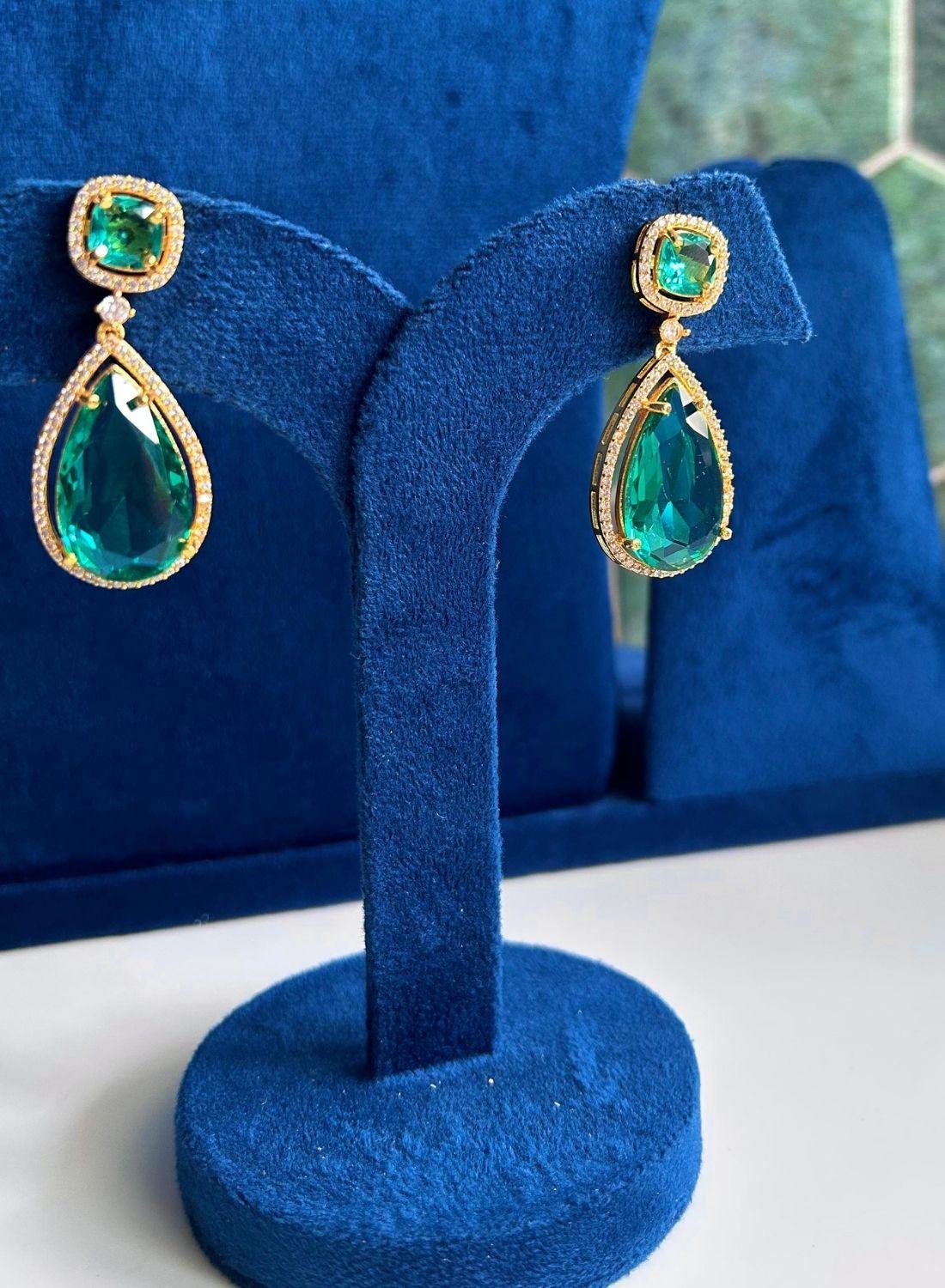 Teardrop Gemstone Doublet Earrings Simple Green