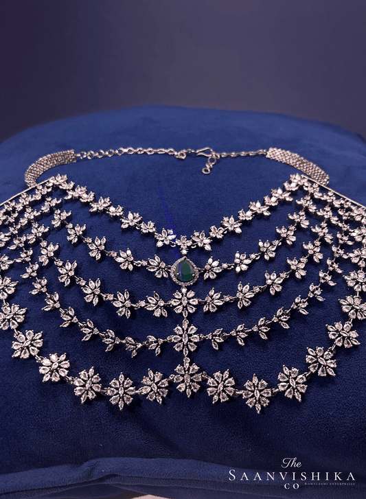 5 Layer Black Victorian Green Diamond Heavy Necklace with Earrings