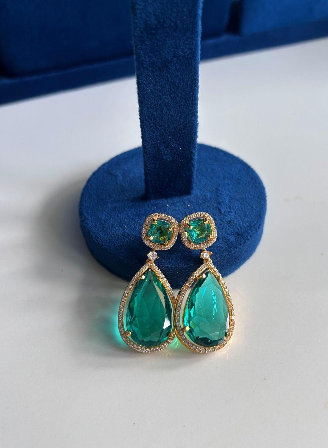 Teardrop Gemstone Doublet Earrings Simple Green