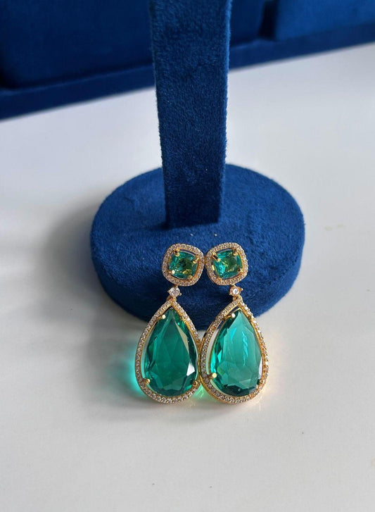 Teardrop Gemstone Doublet Earrings Simple Green