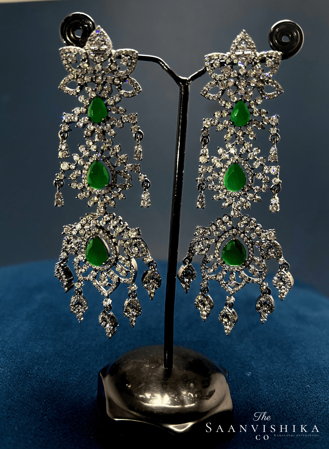 5 Layer Black Victorian Green Diamond Heavy Necklace with Earrings