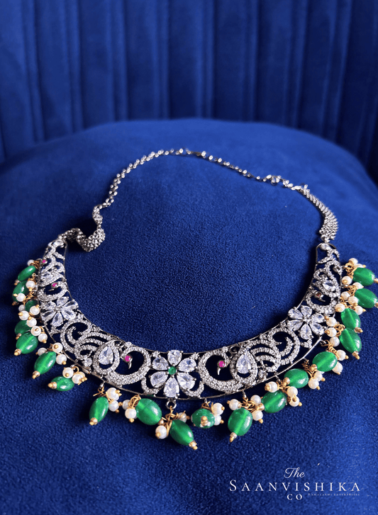 Black Victorian Peacock Kante with Green Beads