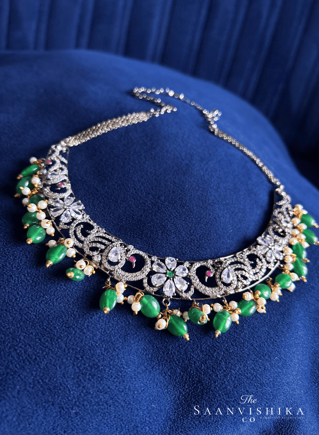 Black Victorian Peacock Kante with Green Beads