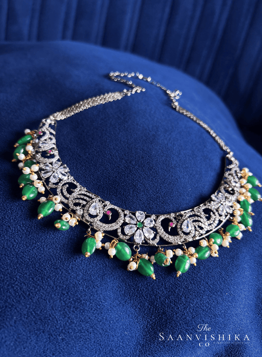 Black Victorian Peacock Kante with Green Beads