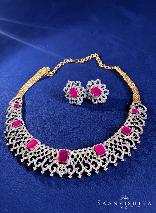 American Diamond Kante with Gemstones Red