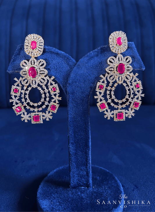 Bridal Gemstone Chandbali (Red)