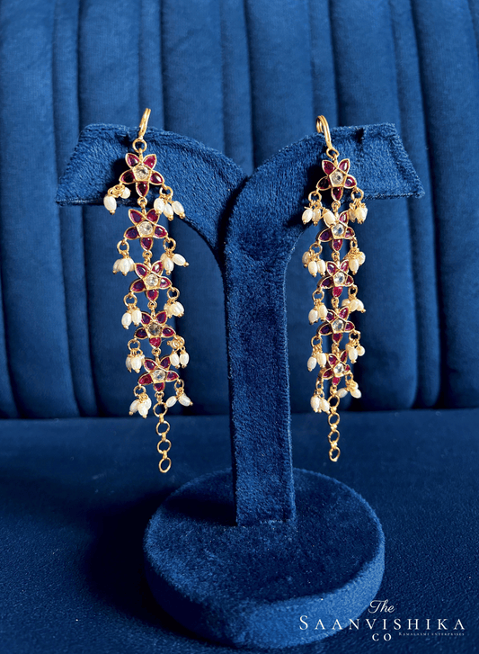 Rice Pearl Earchain (Red)