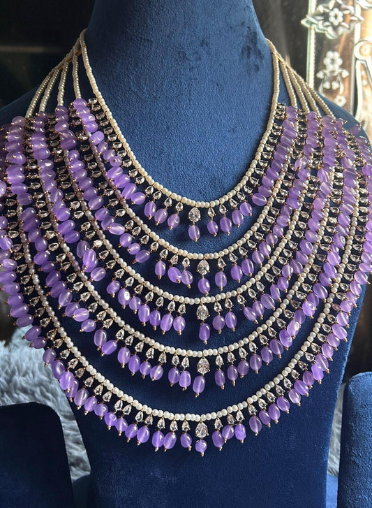 5 Line CZ Diamonds Purple Beads Mala