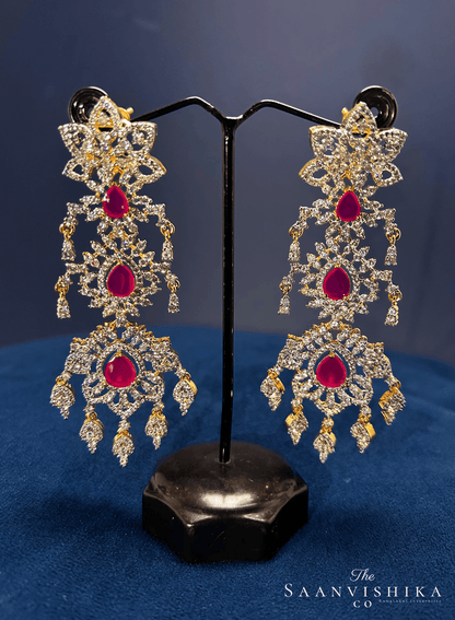 5 Layer Red Diamond Heavy Necklace with Earrings (GJ Polish)
