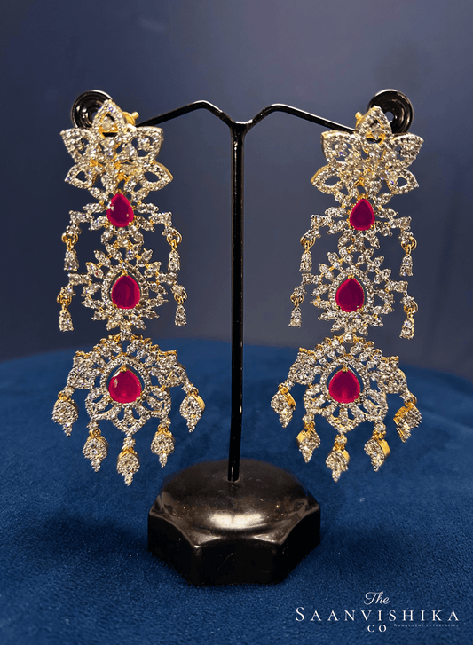 5 Layer Red Diamond Heavy Necklace with Earrings (GJ Polish)