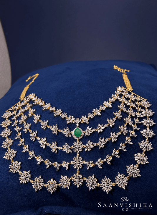 5 Layer Green Diamond Heavy Necklace with Earrings (Gj Polish)