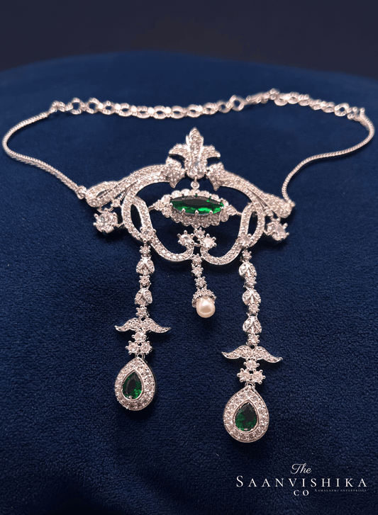 Modern Pearl Gemstone Necklace with Earrings  Green