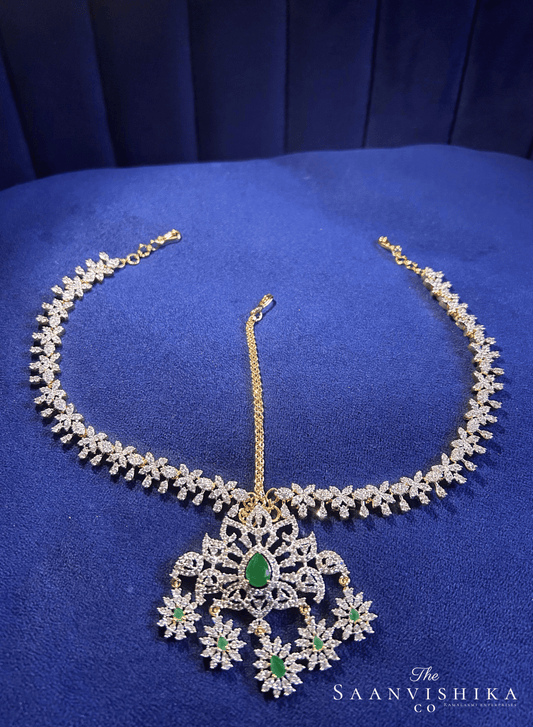 Floral Tikka with Floral Chain (Green)