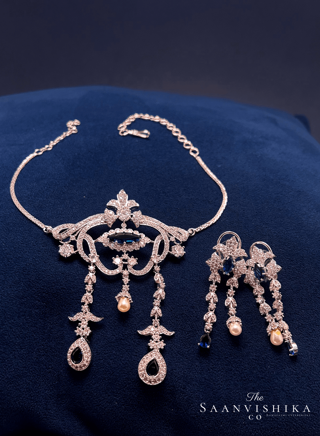 Modern Pearl Gemstone Necklace with Earrings Purple
