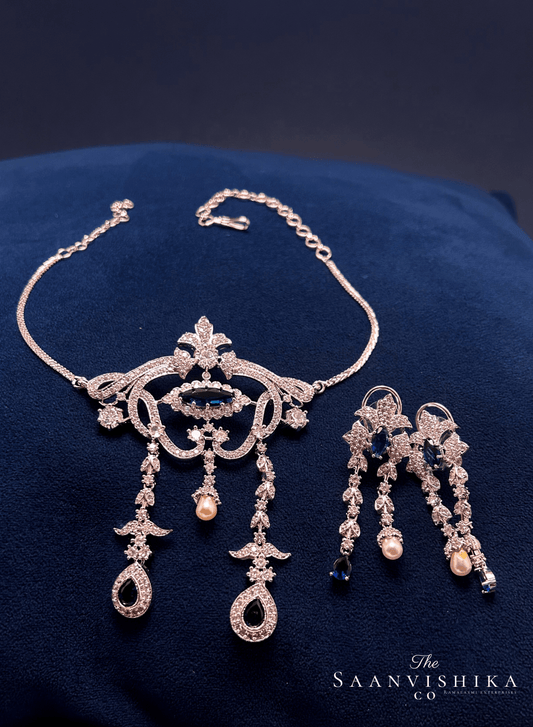 Modern Pearl Gemstone Necklace with Earrings Purple