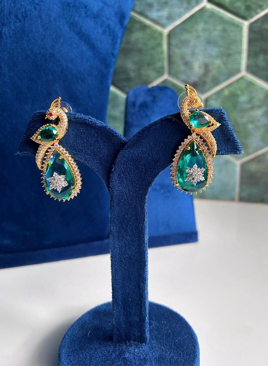 Gold Peacock Doublet Earrings Green