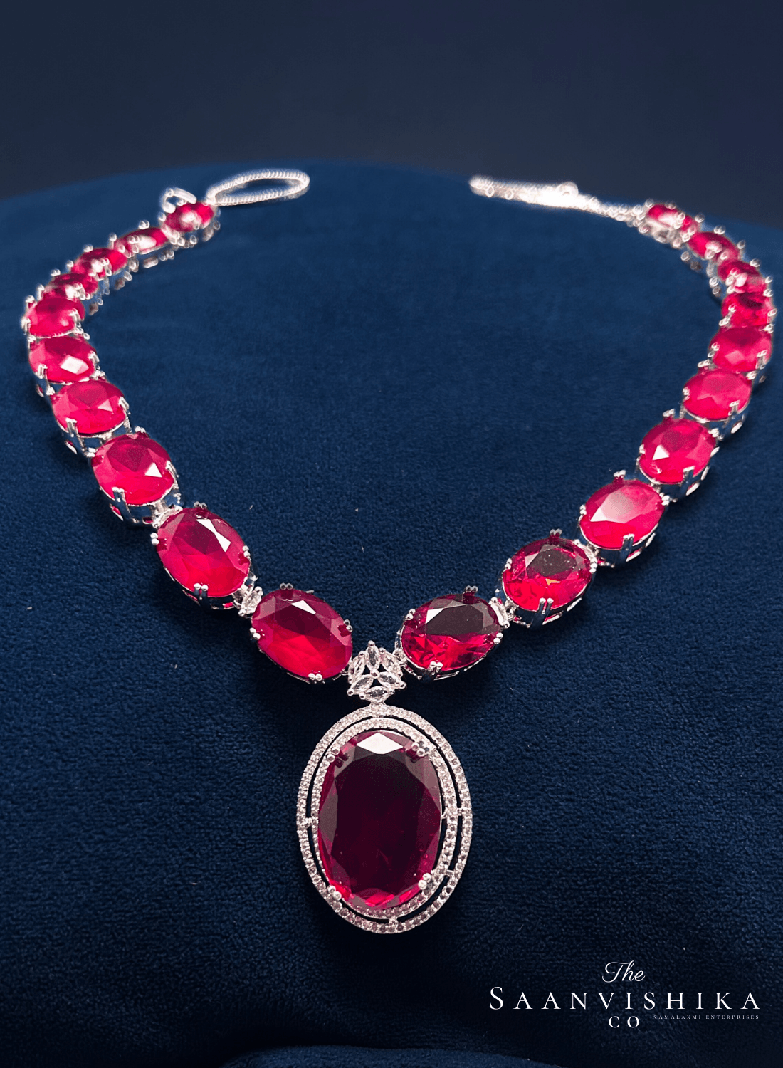 Ruby Red Large Gemstone Necklace with Earrings