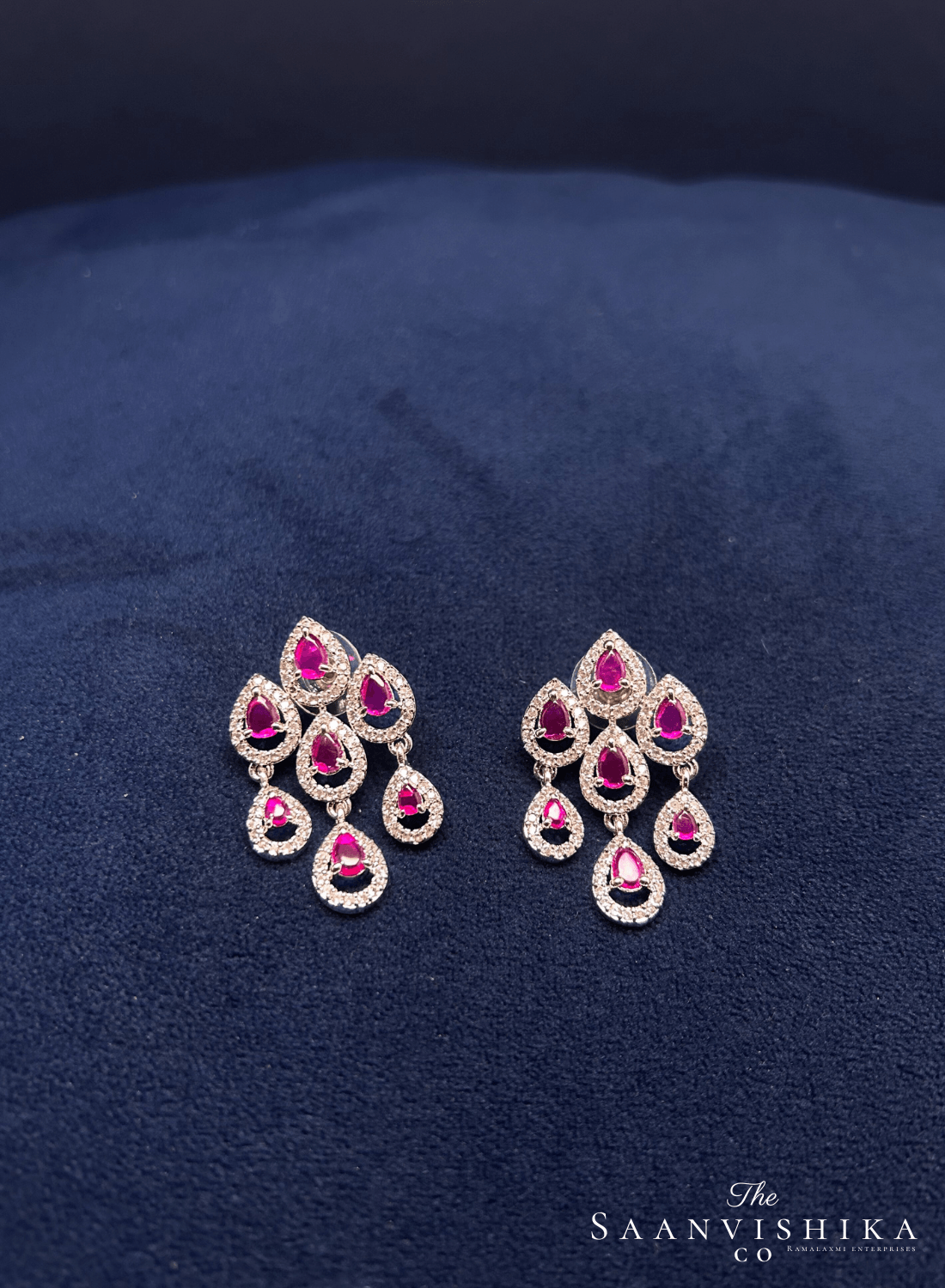 3 Layer Droplet Necklace with Earrings Ruby
