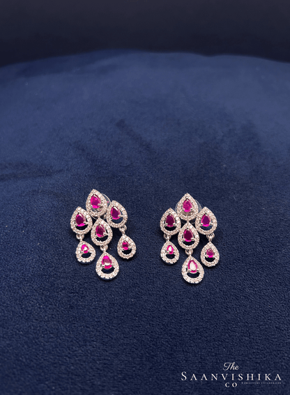3 Layer Droplet Necklace with Earrings Ruby