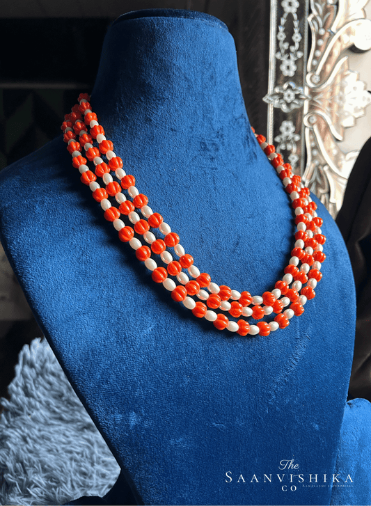 3 Line Pumpkin Beaded Mala (Orange and white)