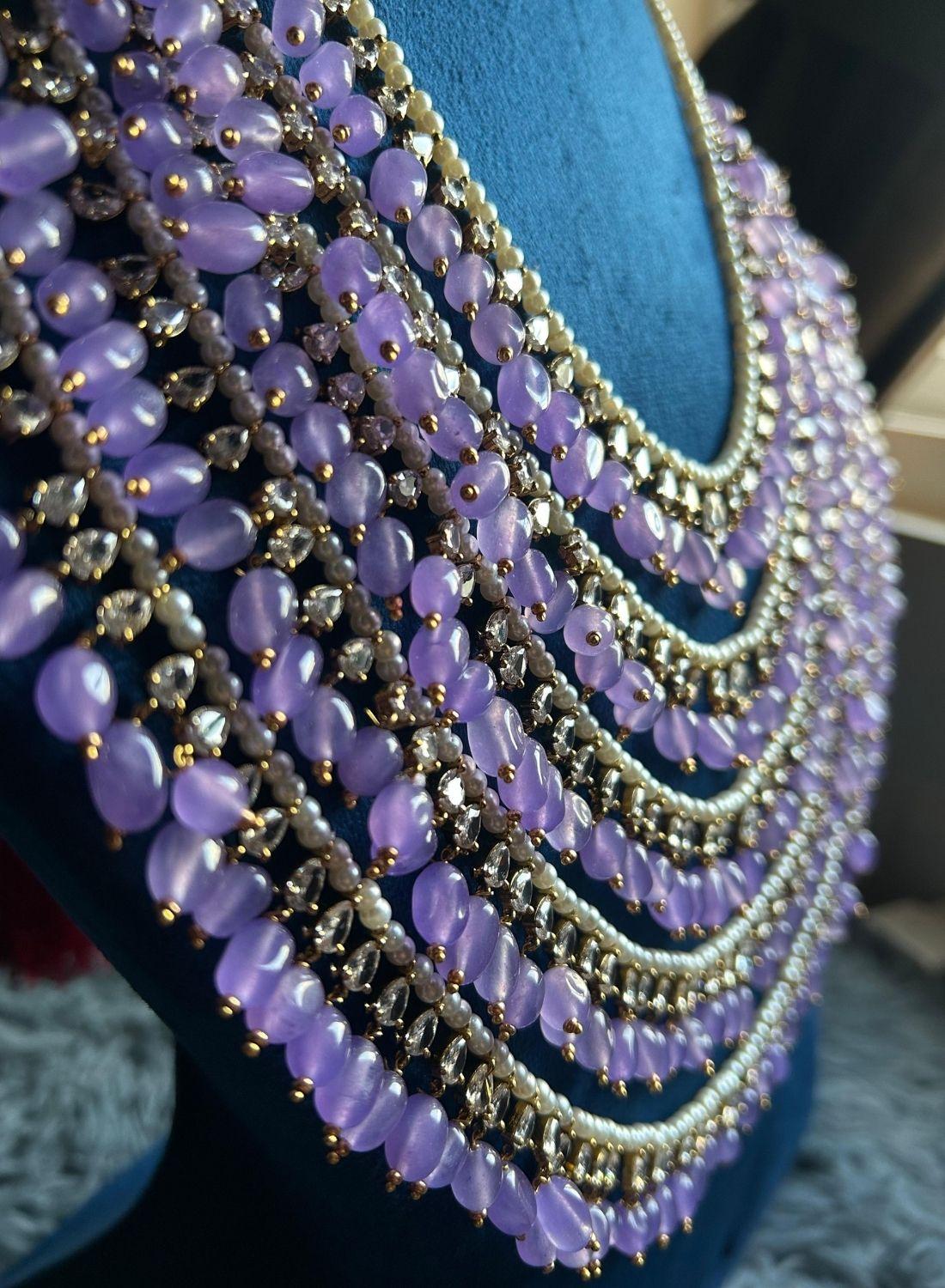 5 Line CZ Diamonds Purple Beads Mala