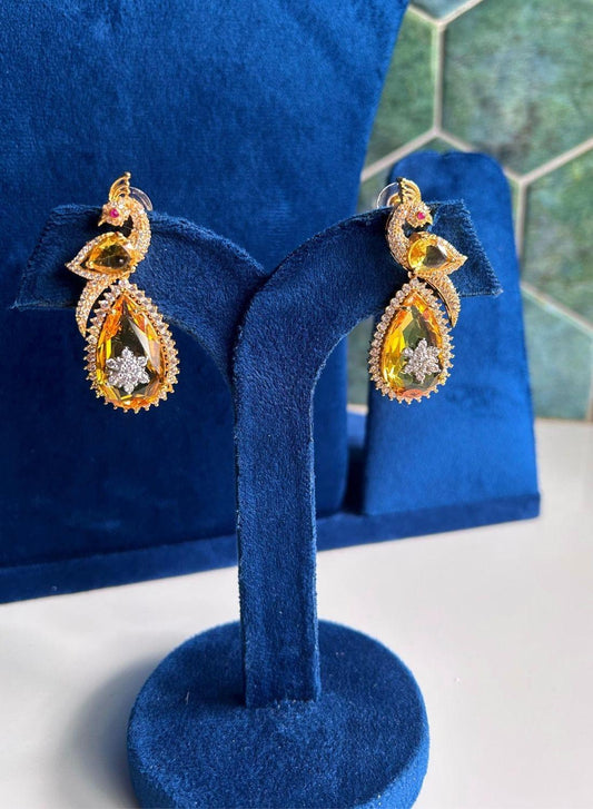 Gold Peacock Doublet Earrings Yellow