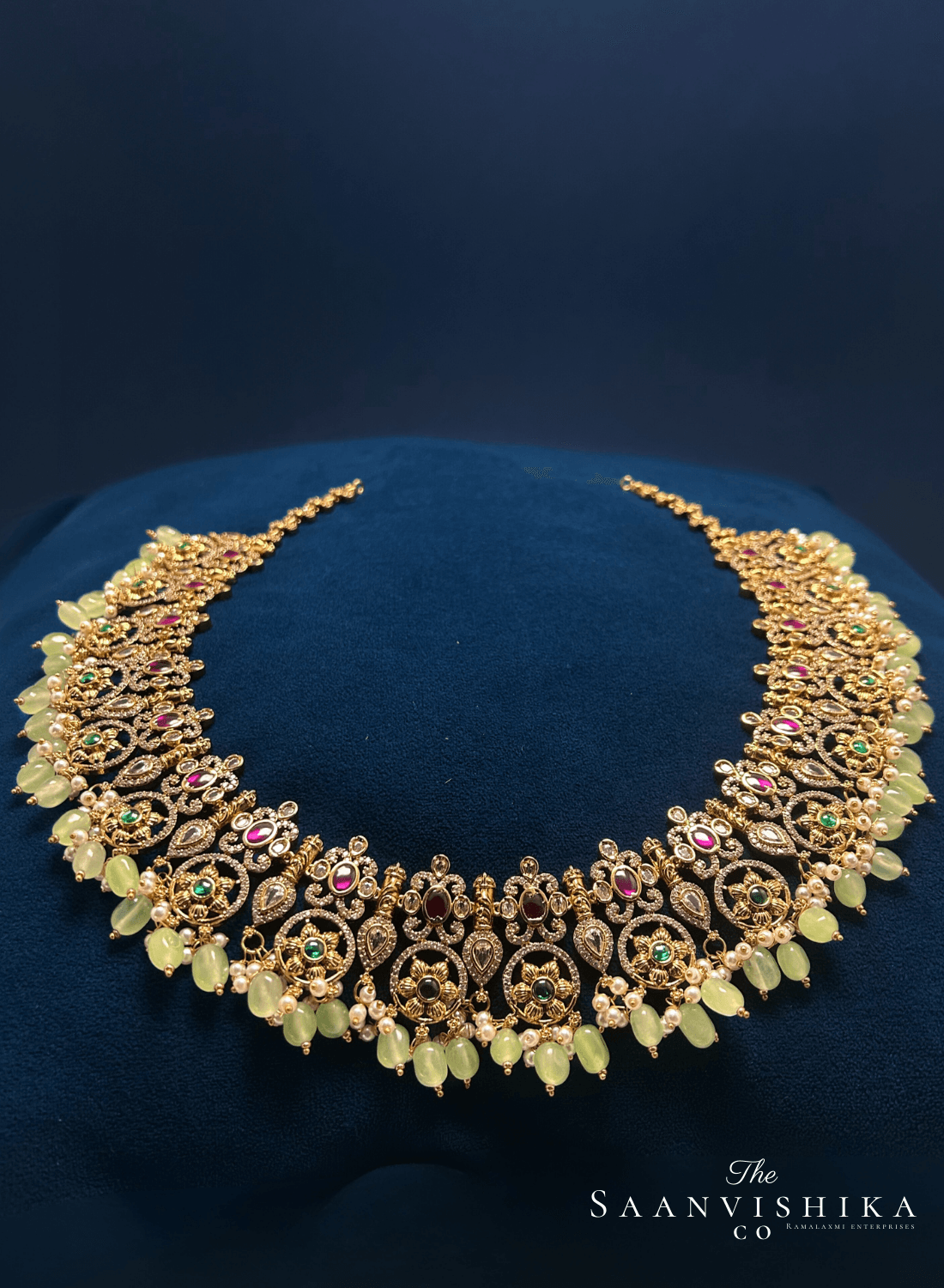 Grand Gold Haram Green Beads with Earrings