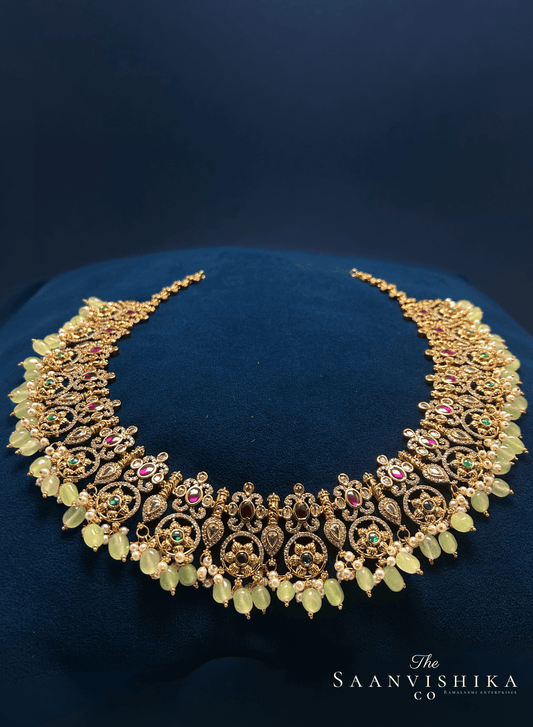 Grand Gold Haram Green Beads with Earrings