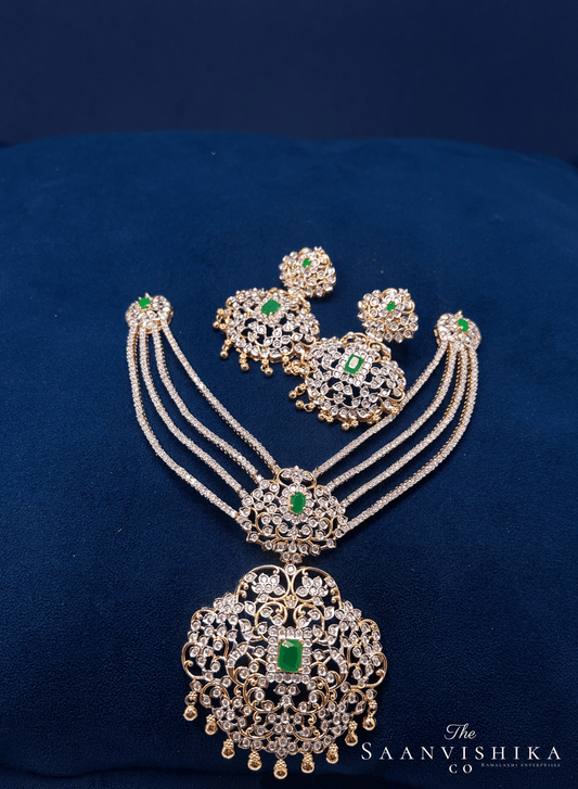 Emerald Rani Necklace with Earrings