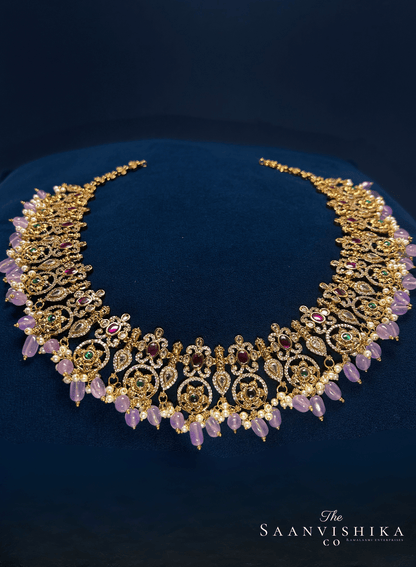 Grand Gold Haram purple Beads with Earrings