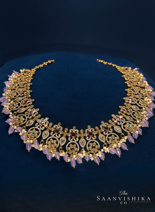 Grand Gold Haram purple Beads with Earrings