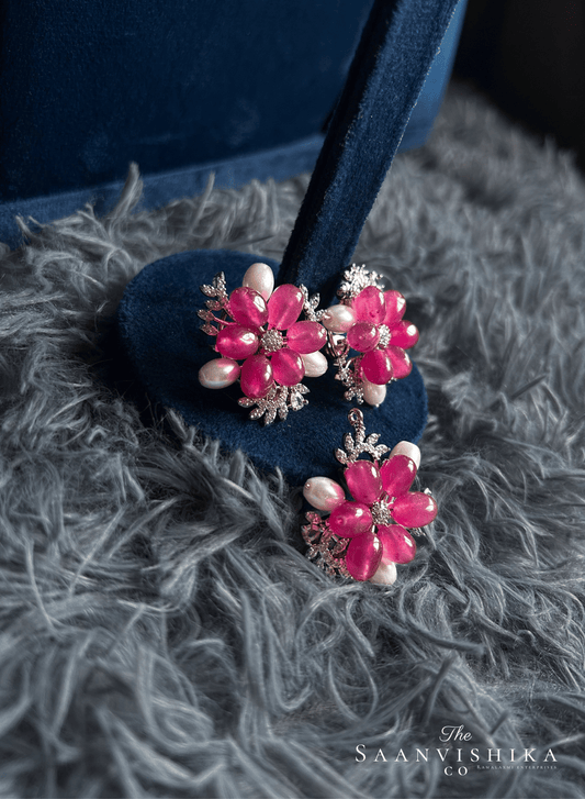 Jaipur Natural Beads Pendant set with Invisible Chain (Pink and Pearl)
