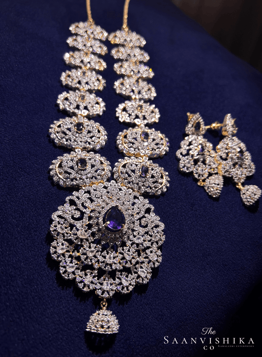 Grand Pendant Diamond Necklace Purple with Earrings