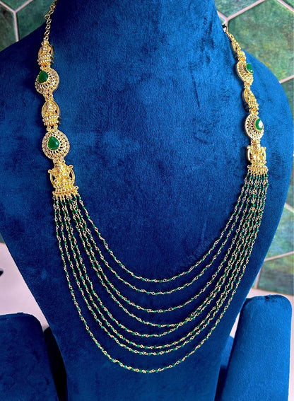 Microbeads 7 Lines Gold Necklace green
