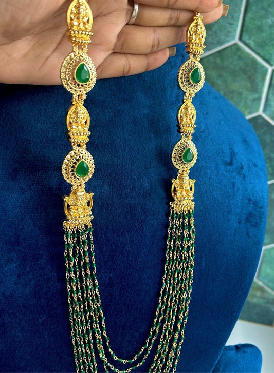 Microbeads 7 Lines Gold Necklace green