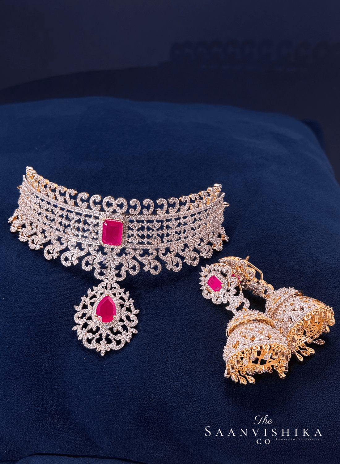 Ruby Red Diamond Choker with Earrings