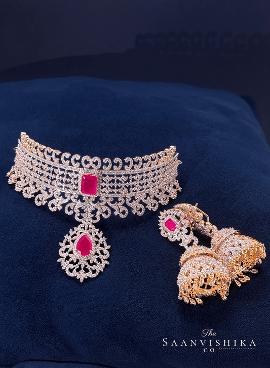 Ruby Red Diamond Choker with Earrings