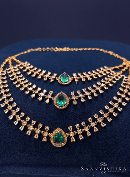 Step Chain Gemstone Short Necklace Green