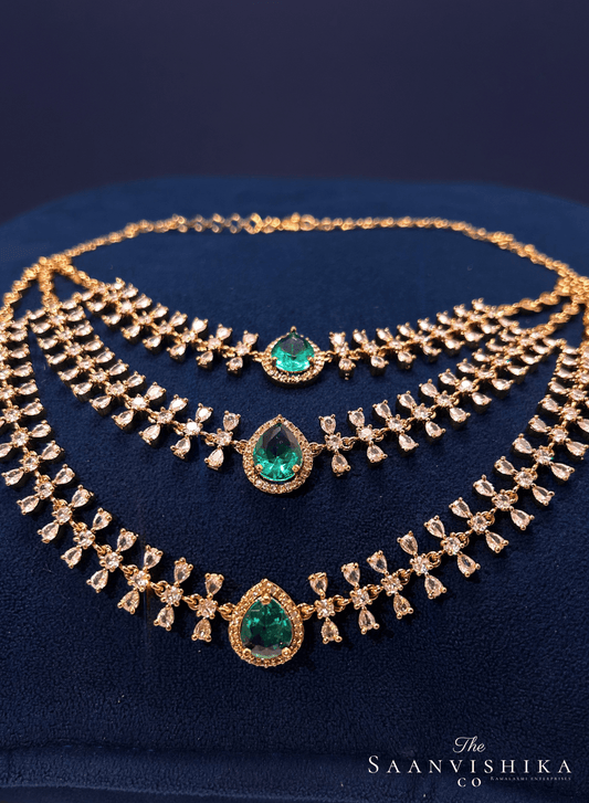 Step Chain Gemstone Short Necklace Green