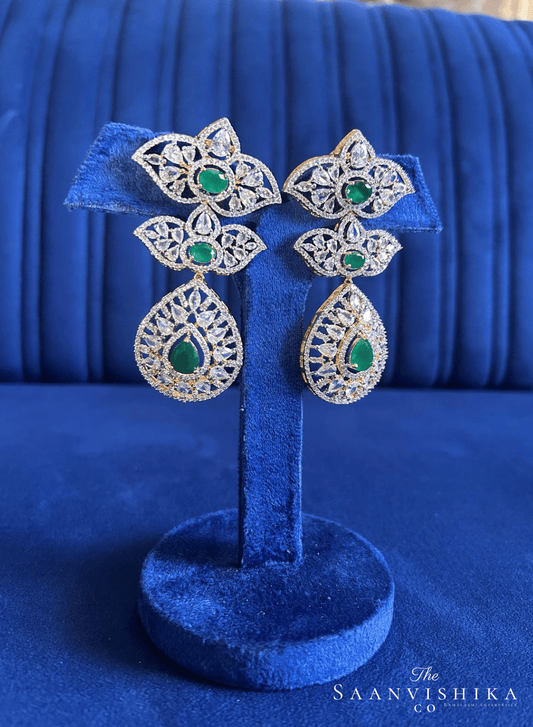 Dual Star Droplet Earrings (Green)
