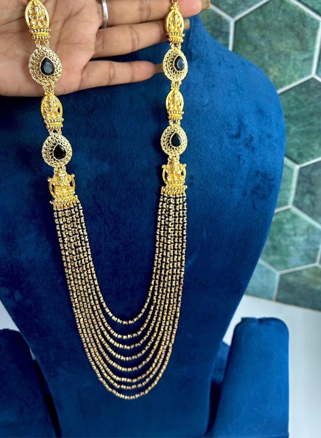 Microbeads 7 Lines Gold Necklace Black