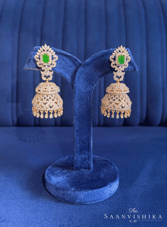 Grand Double Jhumka Earrings Green