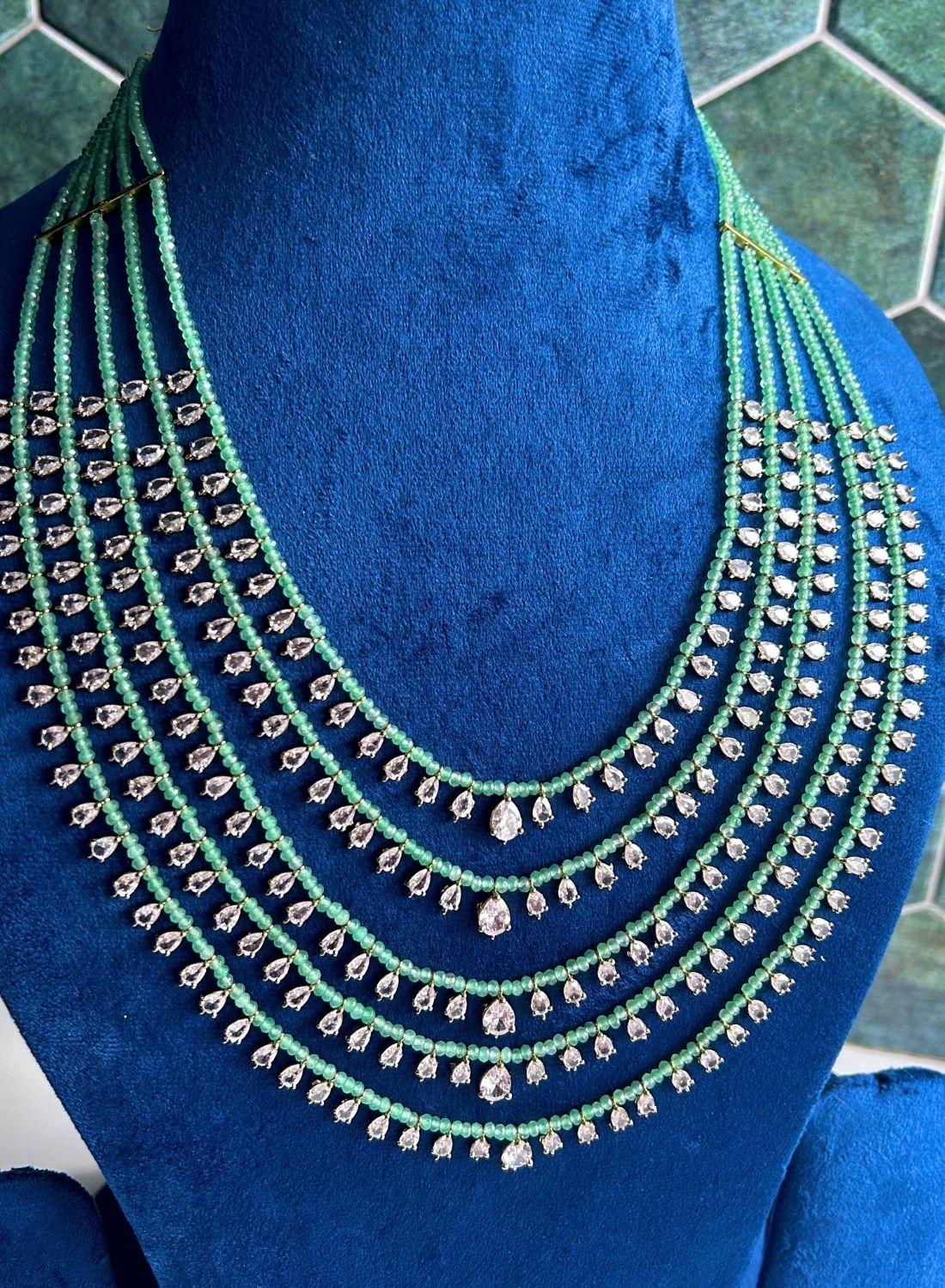 5 Lines CZ Micro Beads Mala Green