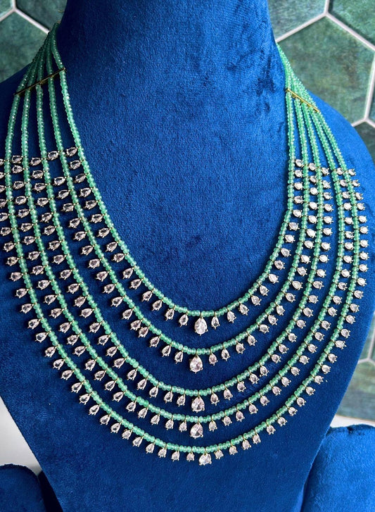 5 Lines CZ Micro Beads Mala Green