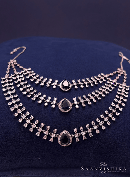 Step Chain Royal Black Gemstone Short Necklace Purple
