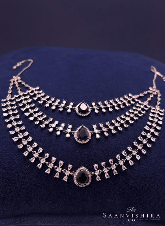 Step Chain Royal Black Gemstone Short Necklace Purple
