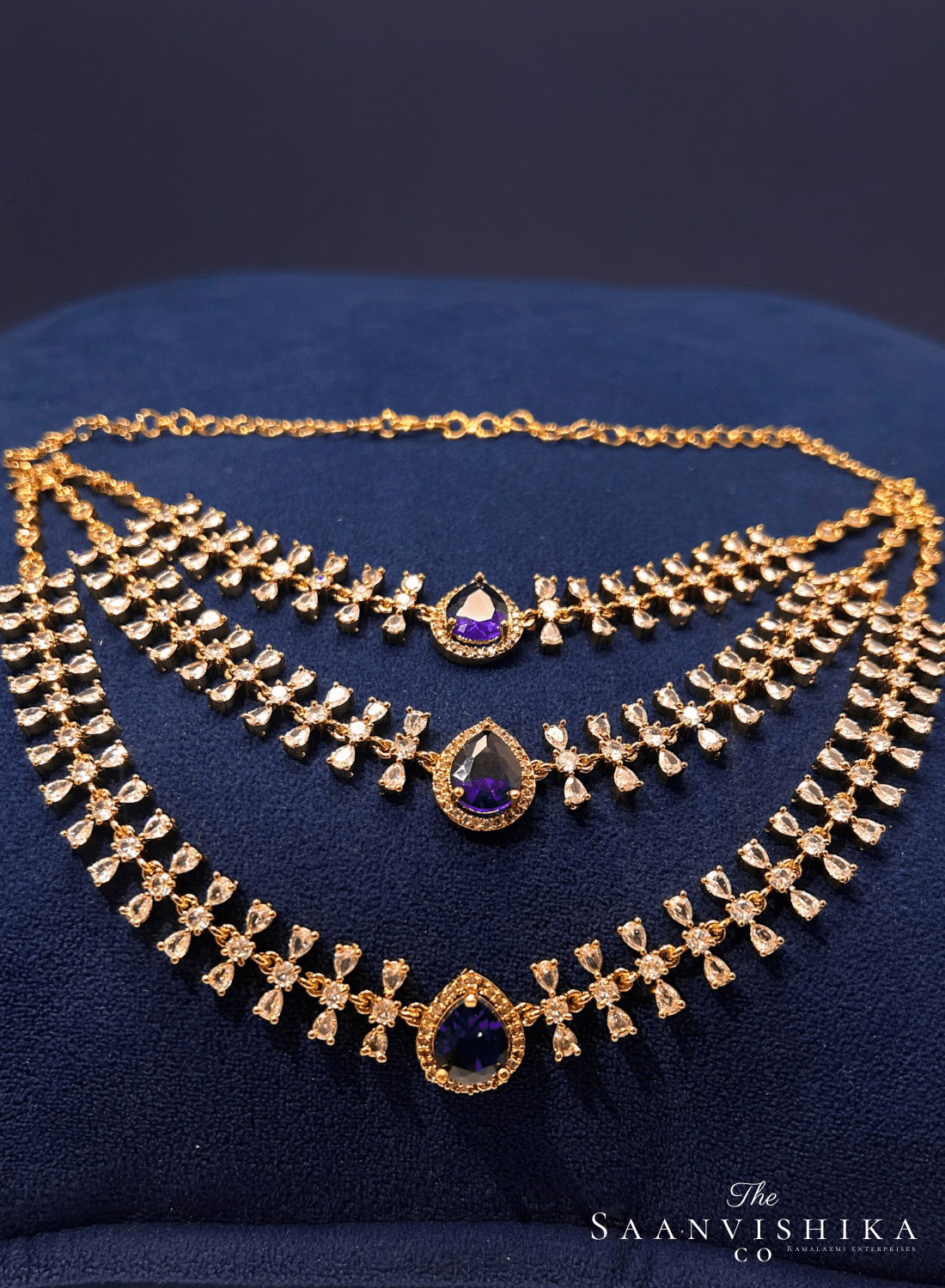 Step Chain Gemstone Short Necklace Purple